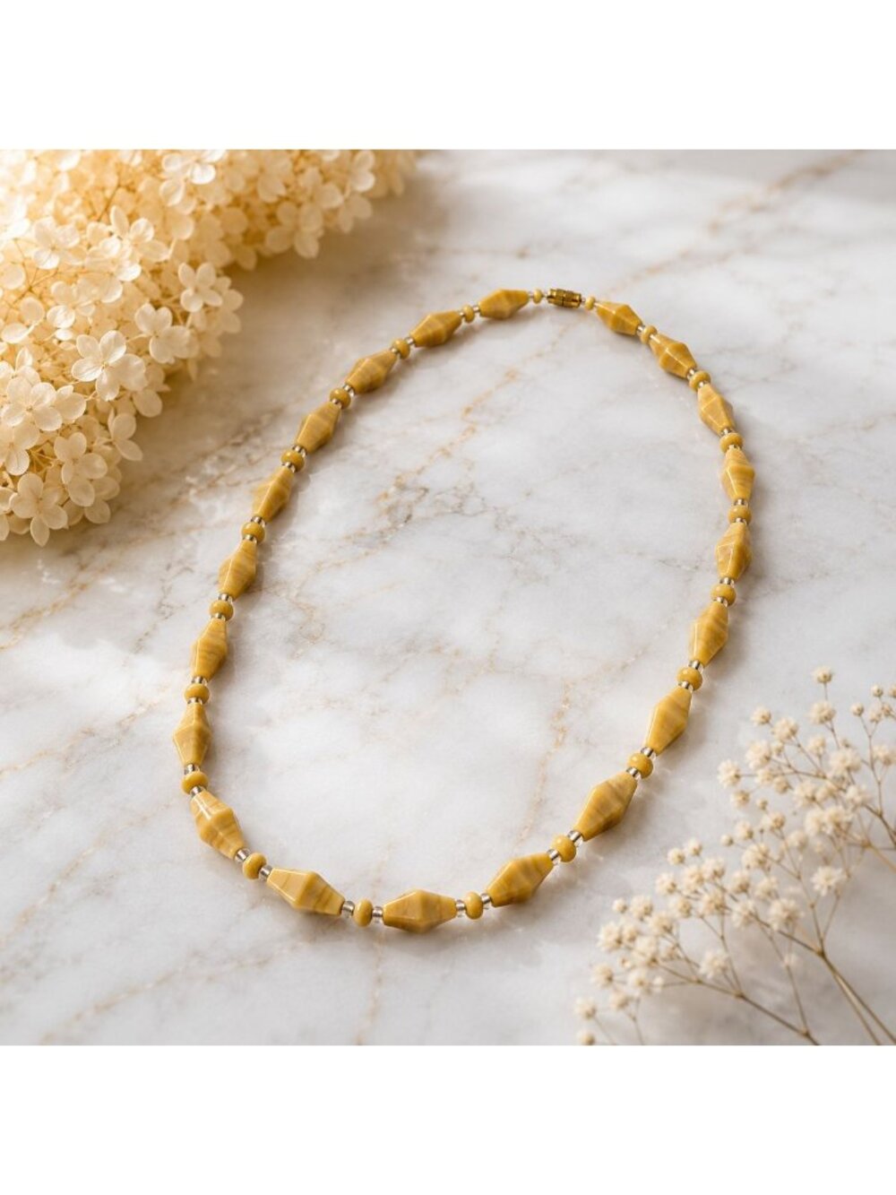 Vintage 1960s Honey Butterscotch Glass Bead Necklace Made in India New Old Stock